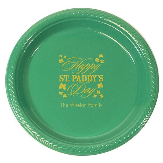 Happy St. Paddy's Day Clover Plastic Plates